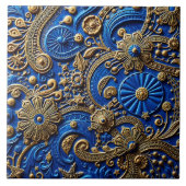 Beautiful Royal Blue & Gold Floral Abstract Fliese (Vorderseite)