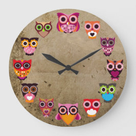 Beautiful Rustic Owls Große Wanduhr