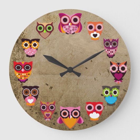 Beautiful Rustic Owls Große Wanduhr (Vorderseite)