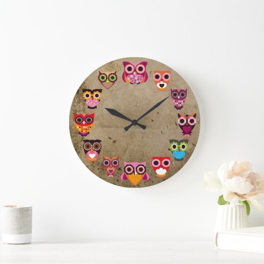 Beautiful Rustic Owls Große Wanduhr (Zuhause)