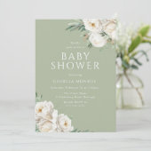 Beautiful Sage Green & White Floral Baby Shower Einladung (Stehend Vorderseite)