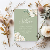 Beautiful Sage Green & White Floral Baby Shower Einladung