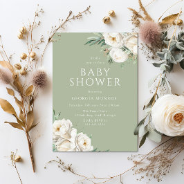 Beautiful Sage Green & White Floral Baby Shower Einladung