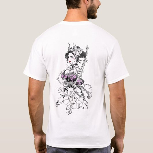 "Beautiful Samurai Geisha with Katana" T-Shirt (Rückseite)