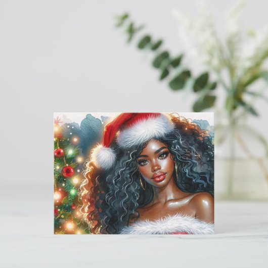 Beautiful Santa Black Woman Christmas Postkarte (Stehend Vorderseite)