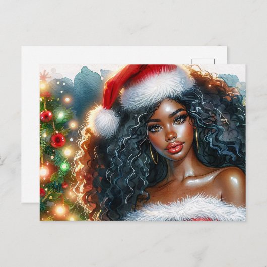 Beautiful Santa Black Woman Christmas Postkarte (Vorne/Hinten)