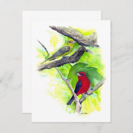 Beautiful Scarlet Tanager Couple Note Card (Vorne/Hinten)