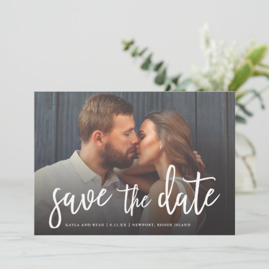 Beautiful Script Full-bleed Photo Save The Date (Stehend Vorderseite)