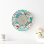 Beautiful Seashell and Beach Design Große Wanduhr (Zuhause)