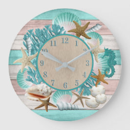 Beautiful Seashell and Beach Design Große Wanduhr