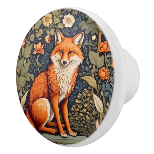 Beautiful Sitting Red Fox William Morris Inspired Keramikknauf (Rechts)