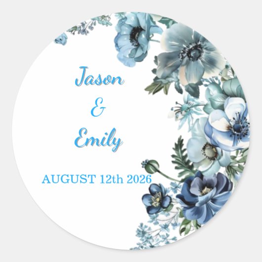 Beautiful Sky Blue Floral Wedding Stickers (Vorderseite)