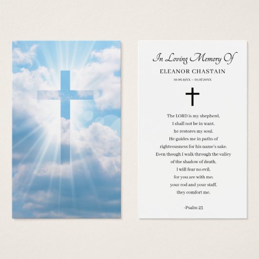 Beautiful Sky Cross Funeral Memorial Prayer Cards (Vorne & Hinten)