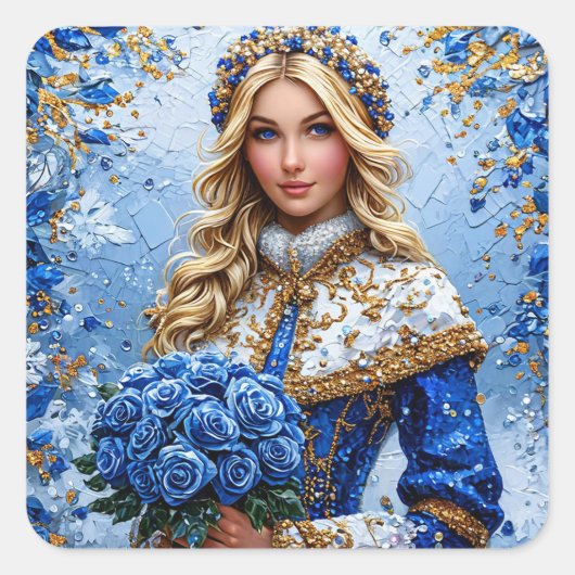 Beautiful Snow Maiden Quadratischer Aufkleber (Vorderseite)
