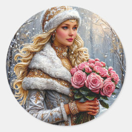 Beautiful Snow Maiden Runder Aufkleber