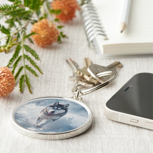 Beautiful Snow Wolf Schlüsselanhänger (Seite)