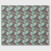 Beautiful Snowy Pine Cones Pine Branches Red Berry Geschenkpapier (Flach)