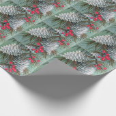 Beautiful Snowy Pine Cones Pine Branches Red Berry Geschenkpapier (Ecke)