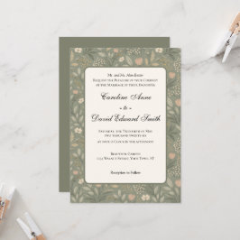 Beautiful Soft Flowers on Sage Green Muted Earthy Einladung