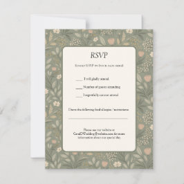 Beautiful Soft Flowers on Sage Green Muted Earthy RSVP Karte