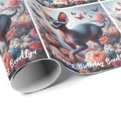 Beautiful Sphynx Cat & Blume Geburtstag Geschenkpapier (Rolleneckpunkt)