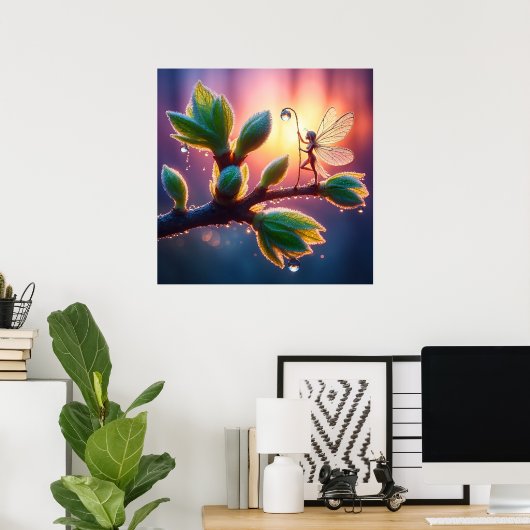 Beautiful spring nature with miniature pixie art poster (Heimbüro)