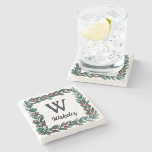 Beautiful Square Christmas Wreath Monogram Steinuntersetzer