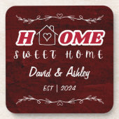 Beautiful Stylish Red Custom Couple Names Zuhause Getränkeuntersetzer (Vorderseite)