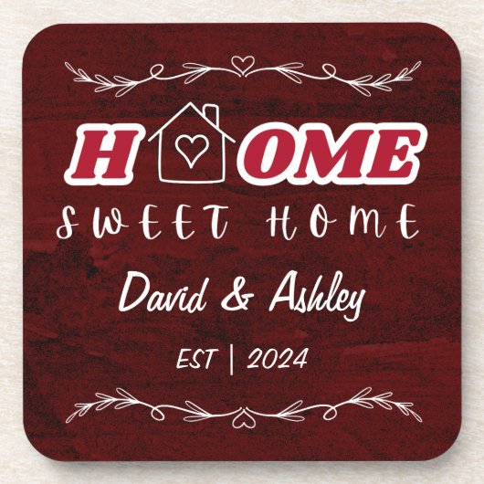 Beautiful Stylish Red Custom Couple Names Zuhause Getränkeuntersetzer (Vorderseite)