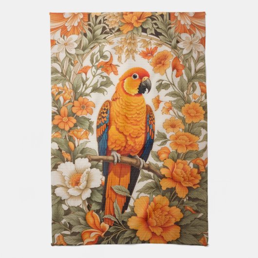 Beautiful Sun Conure William Morris Inspired Geschirrtuch (Vertikal)