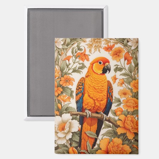 Beautiful Sun Conure William Morris Inspired Magnet (Vorderseite/Rückseite)
