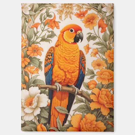 Beautiful Sun Conure William Morris Inspired Magnet (Vorderseite)