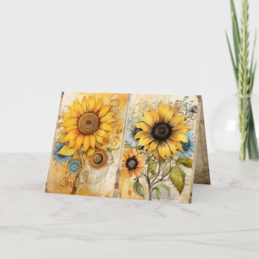 Beautiful sunflowers folded greeting card karte (Vorderseite)