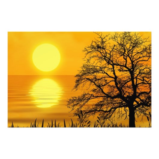 Beautiful sunset by the sea with a yellow sky fotodruck (Vorne)