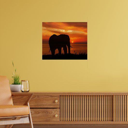 Beautiful Sunset with Silhouette of Elephant Poster (Wohnzimmer 2)