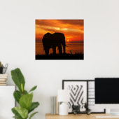 Beautiful Sunset with Silhouette of Elephant Poster (Heimbüro)