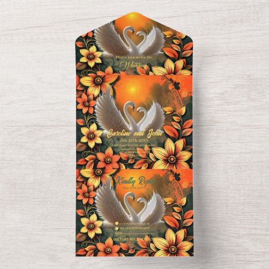 Beautiful swans in love. all in one einladung (Innen Boden)