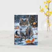 Beautiful Tabby Cat Herbstlaube Leere Karte (Gelbe Blume)