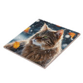Beautiful Tabby Cat Herbstlaubs Portrait Fliese (Seite)