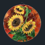 Beautiful Three Sunflowers Kunstboard - Malerei Dartscheibe<br><div class="desc">Schöne drei Sonnenblumen</div>