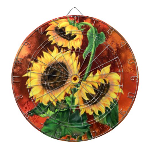 Beautiful Three Sunflowers Kunstboard - Malerei Dartscheibe (vorne)