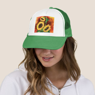 Beautiful Three Sunflowers Trucker Hat - Malerei Truckerkappe