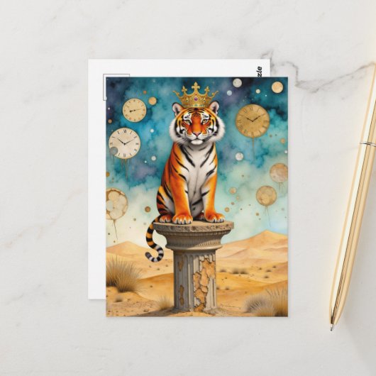 Beautiful Tiger in a Gold Crown Postkarte (Vorderseite/Rückseite Beispiel)