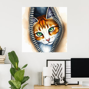 Beautiful Trendly Niedlich Watercolor Cat Collecti Poster