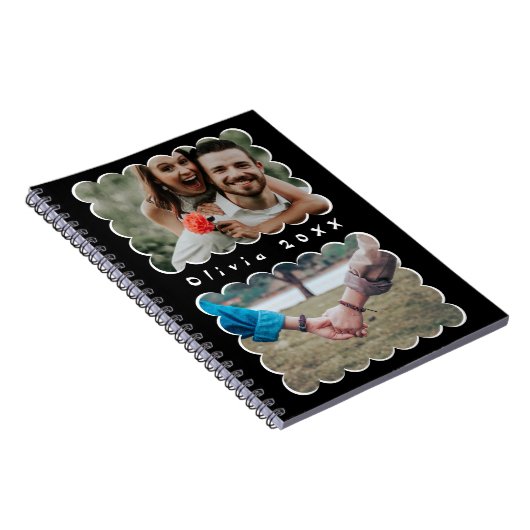 Beautiful Trendy Custom Monogram 2 Photo Collage Notizblock (Rechte Seite)