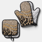 Beautiful Trendy Leopard Imitate Animal Print Ofenhandschuh & Topflappen-Set (Vorderseite/Rückseite)