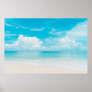 Beautiful tropical beach with blue sky and white c poster