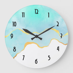 Beautiful Tropical Green with Gold Border Große Wanduhr