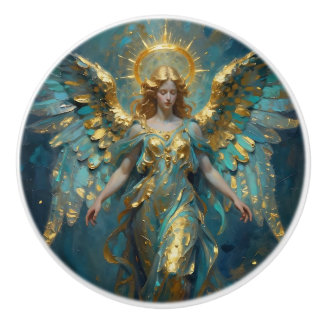 Beautiful Turquoise and Gold Angel Art Keramikknauf