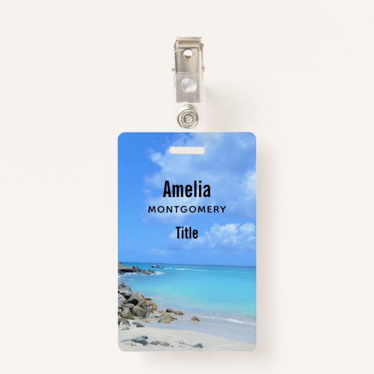 Beautiful Turquoise Tropical Beach Ausweis (Rückseite mit Klammer)